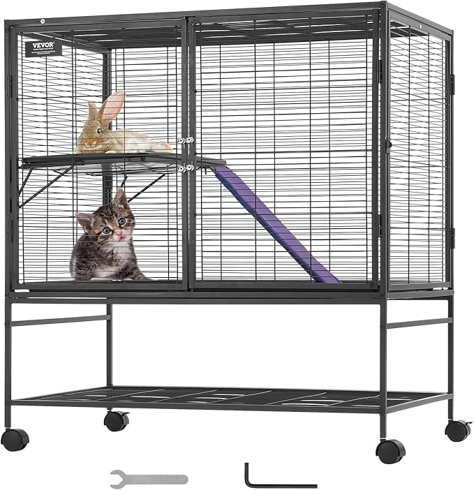 VEVOR 39" Rolling Metal Ferret Cage, Large 2-Tier Cage, Small Animal Cage with Ramps & Tray, Easy to Set up for Pet Mice, Hamster, Guinea Pig, Chinchilla, Squirrel, Hedgehogs, Bunny