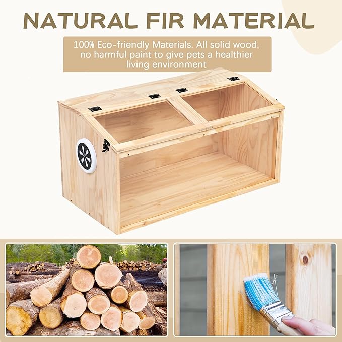 Wooden Hamster Cage, Large Hamster Cage Enclosure with Acrylic Window & Openable Top, 32" Small Animal Habitat for Guinea Pig, Chinchilla, Gerbil (32" L x 16" W x 16" H)