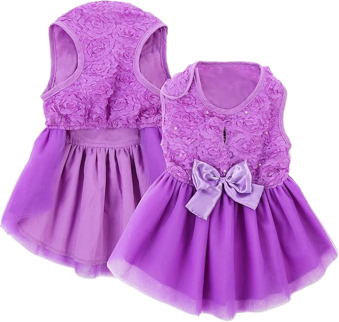 ASENKU Dog Dress Pet Wedding Dress Princess Lace Puppy Birthday Party Outfit Formal Apparel Girl for Small Medium Dogs Cats (Small, Purple)
