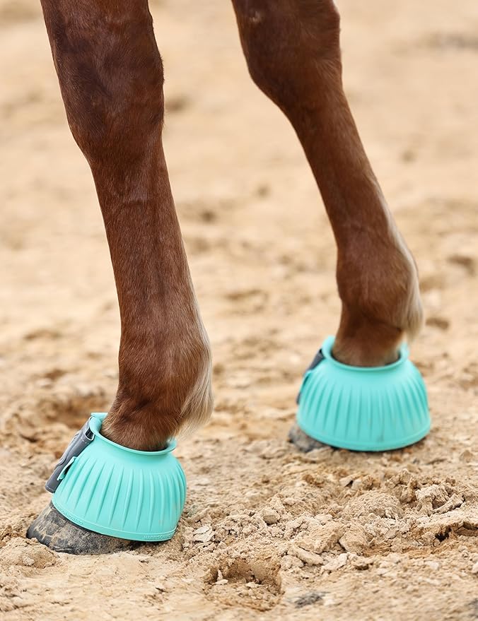 Harrison Howard Rubber Pull-on Bell Boots with Fleece Lining and Touch-Close Tapes Hoof Overreach Protection for Horses