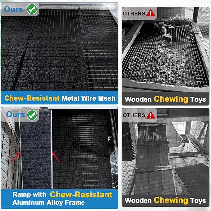 FunXplore Rabbit Hutch Indoor Outdoor Bunny Cage with Urine Guards 2 Storey Mobile Guinea Pig Cage Weatherproof Asphalt Roof Wire Bottom 2 Trays