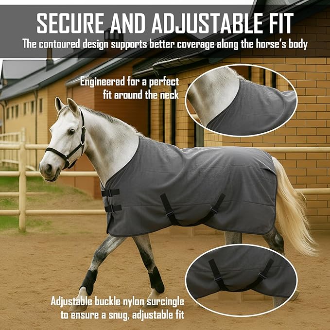2 Pack 72.8 Inch Fleece Horse Cooler Blankets Cooling and Quick-Dry Horse Cooler Sheet with Double Side Anti-Pilling Breathable Fleece Moisture-Wicking Winter Blanket with Adjustable Buckle