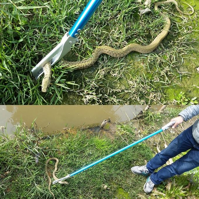 Snake Tong Catcher–Professional Reptile Rescue Grabber Aluminum Alloy with Wide Jaw Locking Mechanism and Comfort Grip for Safe Rattlesnake Control and Removal Tool (60inch Snake Tong)