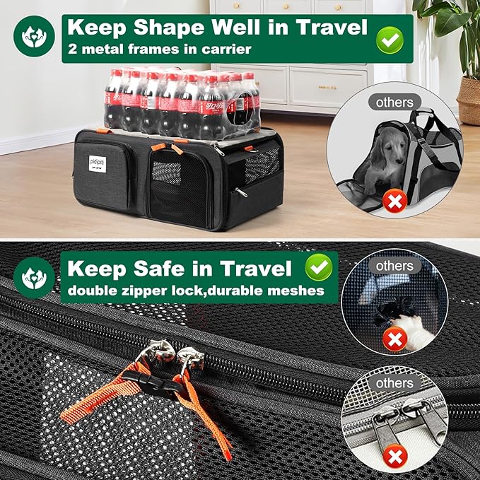 pidipiti 17x13x8 Frontier Allegiant Breeze Airlines Approved top Expandable pet Carrier for Extra-Small Dog/Small cat,Weight up to 5 lbs,Length Shorter Than 16''