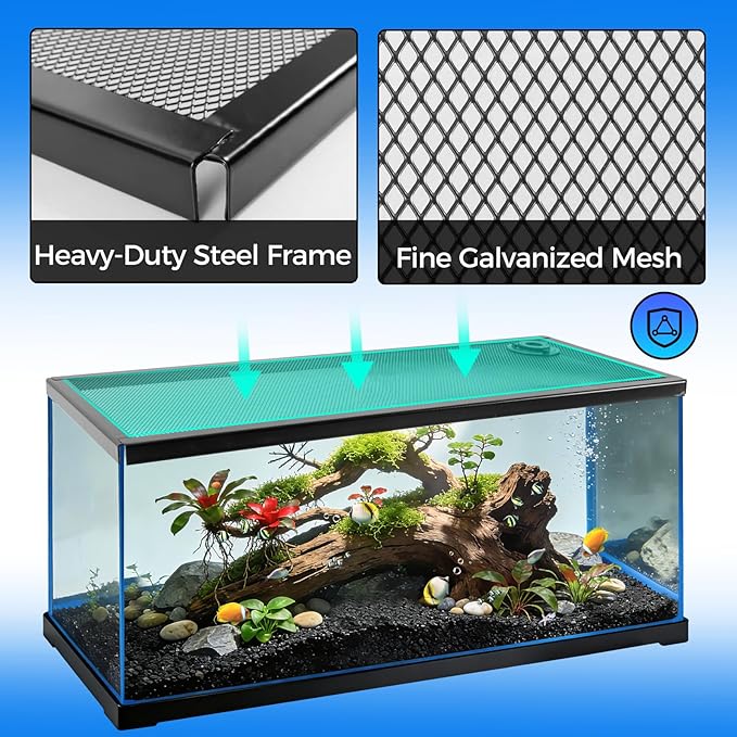 REPTI ZOO Terrarium Screen Cover with Cable Control for Reptile & Aquarium Tank, 30x12 inch Durable Steel Frame & Mesh Top for Reptile & Turtle & Fish Tank