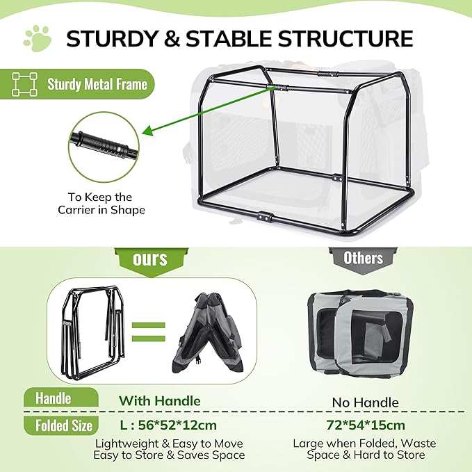 Morpilot 24-inch Portable Collapsible Dog Crate: Travel Dog Crate Soft-Sided for Small Medium Dogs up to 40lbs, with Foldable Bowl, Shoulder Strap & Storage Pockets, Grey