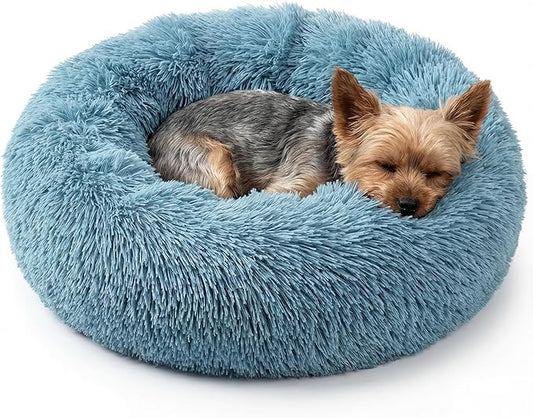 Extra Small Dog Bed 19 Inch,Calming Donut Puppy Bed,Ultra Soft Faux Fur Round Dog Bed for Chihuahua Yorkie Maltese Pomeranian,Blue