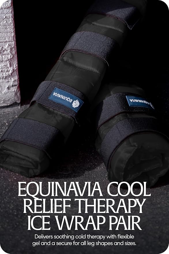 Equinavia Cool Relief Therapy Ice Boots Leg Wraps Pair for Horses, Gel Pack with Adjustable Straps | 16.5" x 15.5" with Storage Bag - Black - Pair - One Size