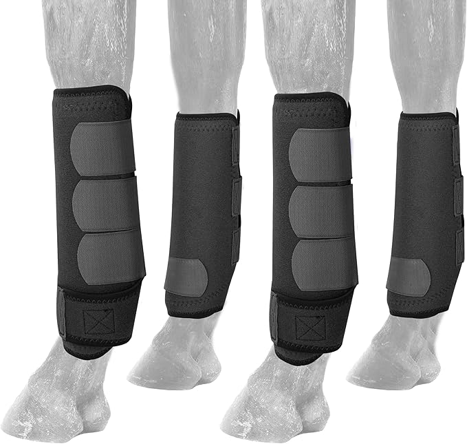 Medicine Horse Boots Splint Boots for Horses Protective Lower Limb Brushing Boots Front Hind Leg Protection Gear Set of 4 (Black, Small)