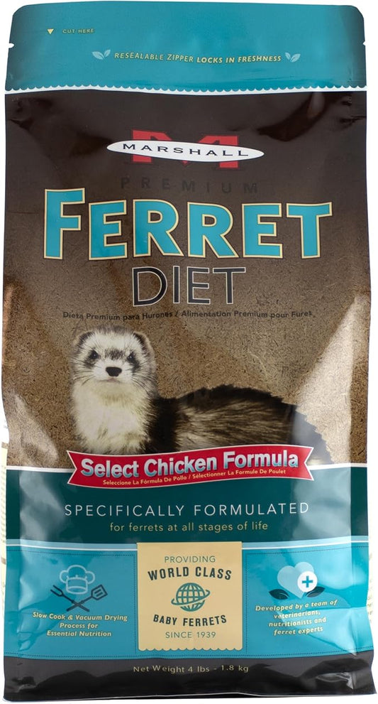 Marshall Select Chicken Formula Premium Ferret Diet – 4 lbs – Supports Digestion, Energy & Muscle Maintenance – Balanced Small Animal Food with Essential Nutrients