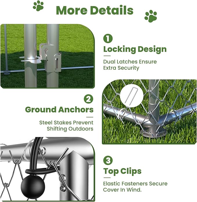 10x10 FT Outdoor Dog Kennel with Waterproof Roof - Heavy Duty Metal Exercise Pen, Weatherproof UV-Resistant Cover & Secure Locking for Large Dogs（124 x 124 x 87IN）