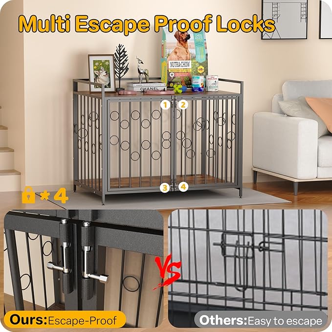 Furniture Style Dog Crate 38 Inch for Small Dogs, Heavy Duty Escape-Proof Dog Kennel with 4 Safety Latches, Decorative Wood Dog House Indoor with Water-Resistant Top, Modern Pet Crate End Table