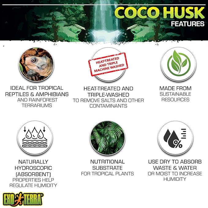 Exo Terra Coco Husk Brick,8 QT (8.8 L) – Natural Coconut Fiber Terrarium Substrate for Reptiles,Amphibians & Tropical Enclosures,(Pack of 3)