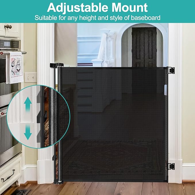 42 Inch Extra Tall Dog Gate Indoor 55” Wide Puppy Gates for The House Prevent Kids/Pets from Jumping Over Retractable Extra Tall Baby Gates for Doorways Retractable Outdoor Pet Gate for Stairs, Black