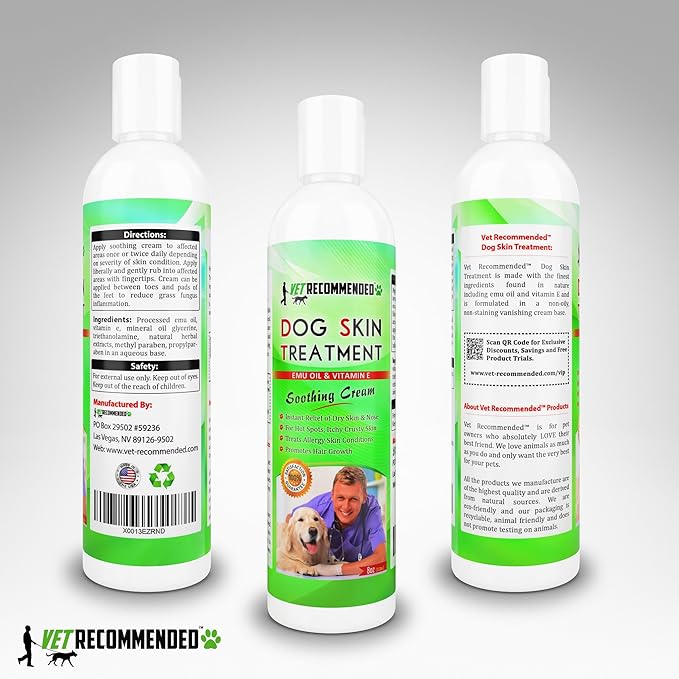 Vet Recommended Dog Dry Skin Cream & Moisturizer - Helps Dog Hair Loss Regrowth - Dry Nose & Cracked Paws - Works with Hot Spots for Dogs - 240ml (8 Oz)