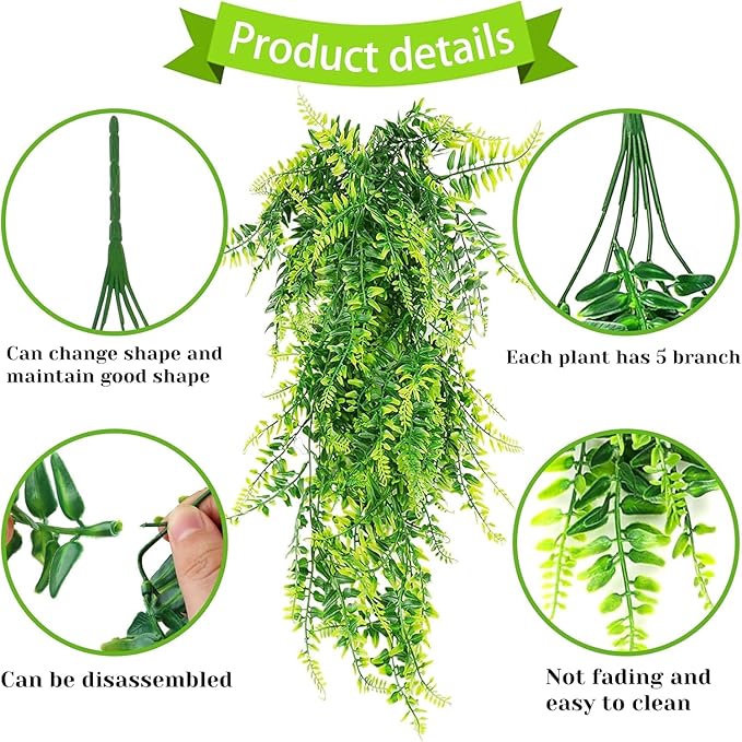 Reptile Plants for Terrarium Tank – Bearded Dragon Tank Accessories, Artificial Hanging Plant Vines, Habitat Decor & Hide for Crested Gecko, Lizard, Snake, Chameleon and Ball Pythons (Group A)
