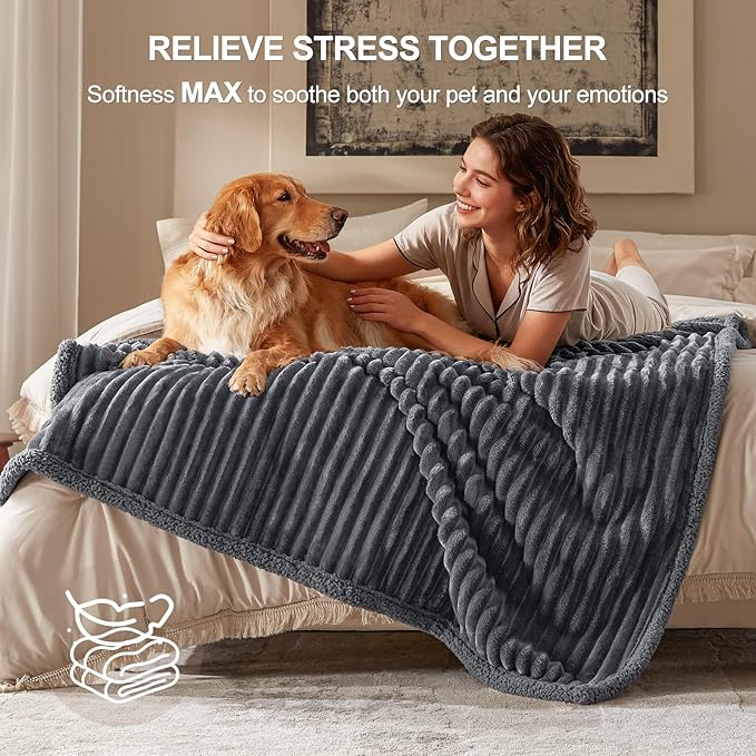 AIPERRO Waterproof Dog Blanket for Medium Dogs, Washable Soft Puppy Cat Blankets Flannel Cotton Velour for Sofa Couch Protector, Comfort & Security Reversible Bed Protection for Pet, 30"X40", Gray