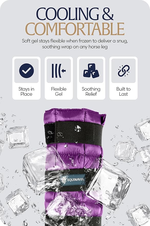 Equinavia Cool Relief Therapy Ice Boots Leg Wraps Pair for Horses, Gel Pack with Adjustable Straps | 16.5" x 15.5" with Storage Bag - Purple - Pair - One Size