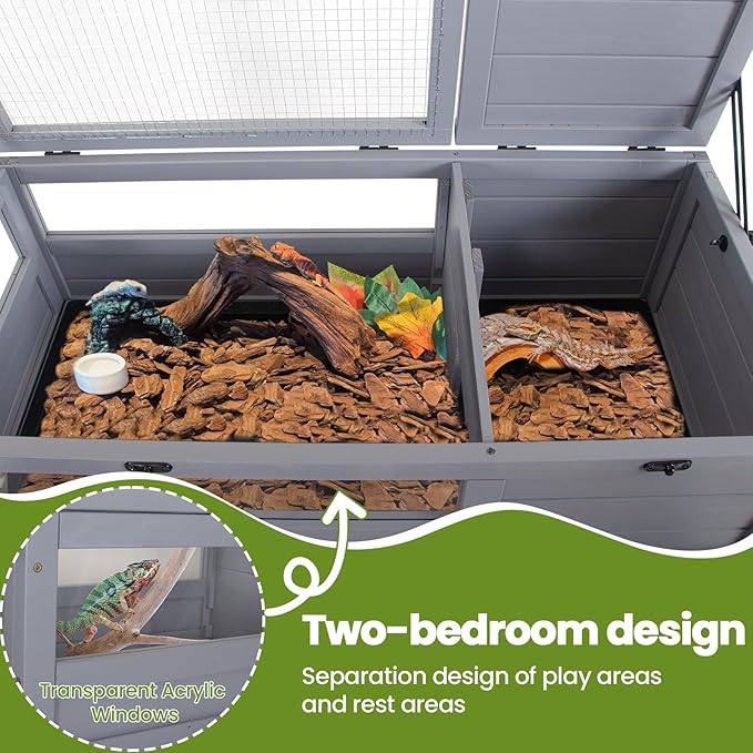 Agitree Premium Reptile Habitat Enclosure for Tortoises, Lizards, and Snakes - Adjustable Lighting, 360° Wheels, Easy-Clean Design, and Secure Ventilation-（Light Gray