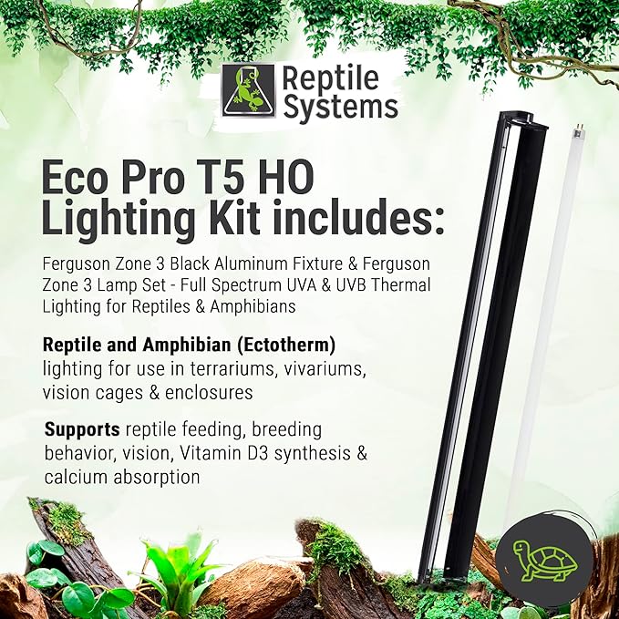 Reptile Systems Eco T5 Unit Zone 3 Reptile Lighting Kit – 24in-24w - Slimline Fixture with HOT5 Lamp, Reflector & Flicker-Free Ballast – Ideal for Terrariums, Chameleons & Geckos