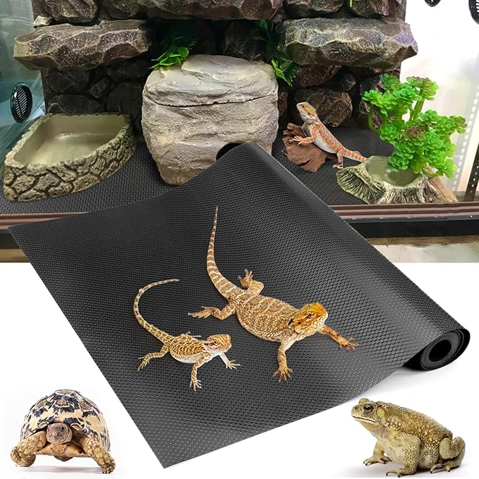 Vodolo Bearded Dragon Tank Accessories, Reptile Terrarium Carpet Substrate for Leopard Gecko, Lizard, Iguana, Snake, Tortoise, Non-Adhesive Reptile Habitat Bedding(Black 118inch)
