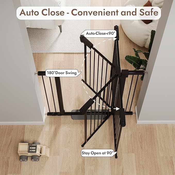 29-43" Baby Gate for Stairs, 30" Tall Dog Gate Indoor, Pressure Mountd Baby Gates with Auto-Close/Hold-Open Features and Anti-Trip Pedal, Safety Kids Gate for Doorways, House, Stairs