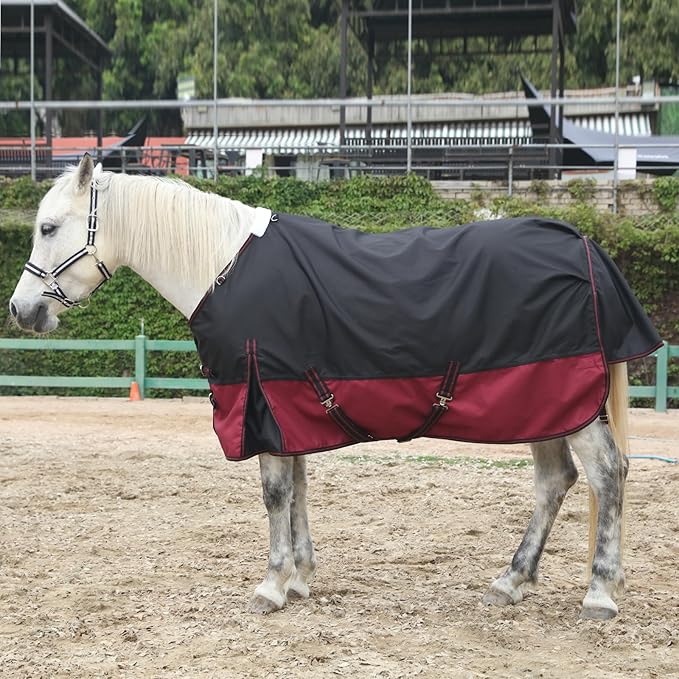 1200D Ripstop Waterproof Breathable Horse Blanket (0g No Fill), Lightweight Turnout Rain Sheet, Keeps Dry in Mud & Wet Weather Blackwine 78"