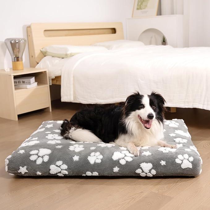 Dog Beds for Small Medium Dogs, Cute Thick Dog Bed for Crate Kennel, Fluffy Pet Bed with Removable Washable Cover and Anti-Slip Bottom, 30"x 20", Grey Paw