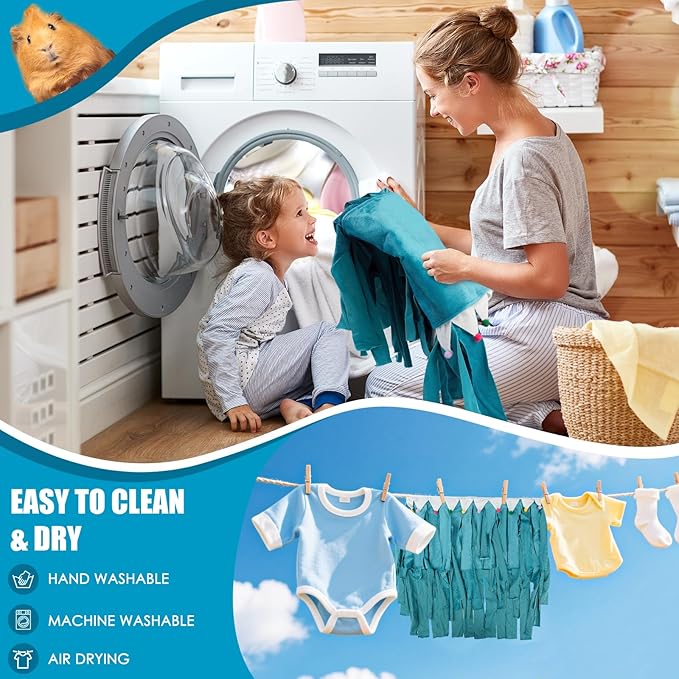 Guinea Pig Hideout - Guinea Pig Corner Hideout, Four-Sided Fringes, Rectangular Top and Washable Hides, Suitable Hides for Guinea Pigs and Rabbit, No Metal Fences, Blue
