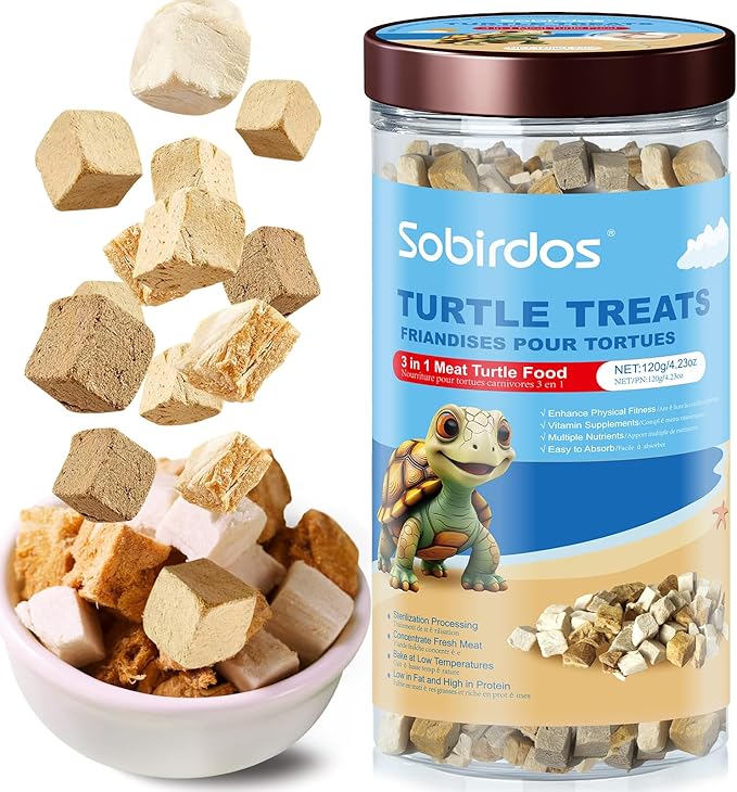 Turtle Treats,3 in 1 Meat Turtle Food,Made with Fresh Meat,Chicken&Duck&Fish Freeze-Dried,Enriched Protein & Vitamins(3.17oz/4.23oz) (4.23oz-3in1)
