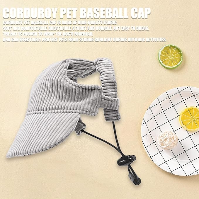 Dog Baseball Cap, Dog Cat Summer Beach Visor Hat with Ear Holes, Adjustable Puppy Sunbonnet Headdress (Grey, Large)