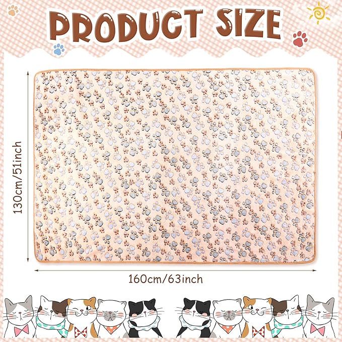 Tatuo 4 Pcs Dog Blanket for Pet Cat Blankets Indoor Puppy Teething Stuff Toys Paw Print Fleece Blanket Warm Sleep Mat for Guinea Pig Cage(White, Coffee, Pink, Purple,XXX-Large(51 x 63 Inch),Square)