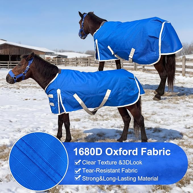 Horse Care Blanket Foal Mini Horse Size 47"-55" Winter 1200D Premium Turnout Horse Blanket with 220g Polyfill,Medium Weight Waterproof Sheets (Blue, US 47 inch (EU 90 cm))