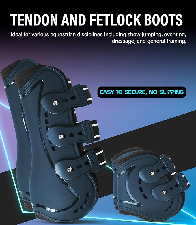 Horse Tendon Boots, Fetlock Boots & Open Front Boots for Jumping, Set of 4, Horse Protection Leg Guard