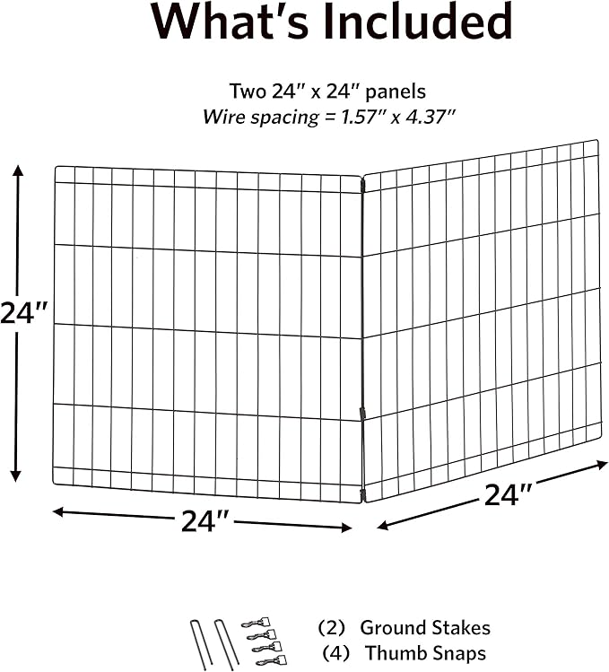 MidWest Homes for Pets Universal Pet Playpen 2-Panel Extension Kit | Fits Metal 24-Inch Dog Pens | Kit Measures 24H x 47.50W Inches| Includes 4 Thumb Snaps, 2 Ground Stakes