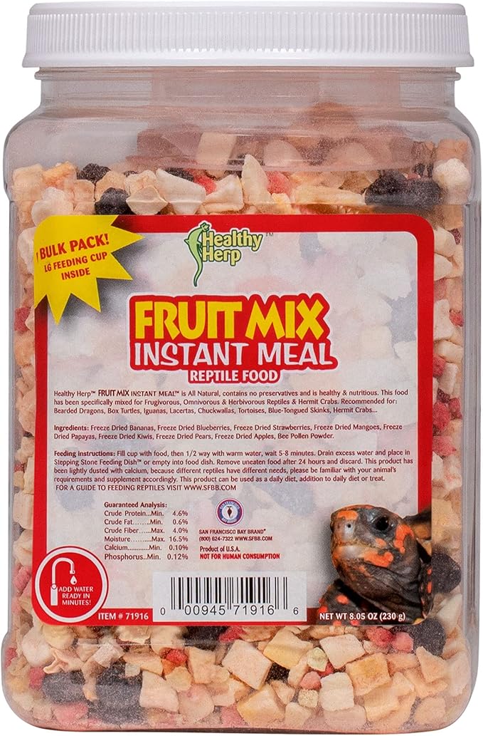 Healthy Herp Fruit Mix Instant Meal Reptile Food - Bearded Dragon Accessories & Bearded Dragon Food - Nutritious Blend for Bearded Dragons, Box Turtles, Tortoises, Hermit Crabs - 8.05 oz (230g)