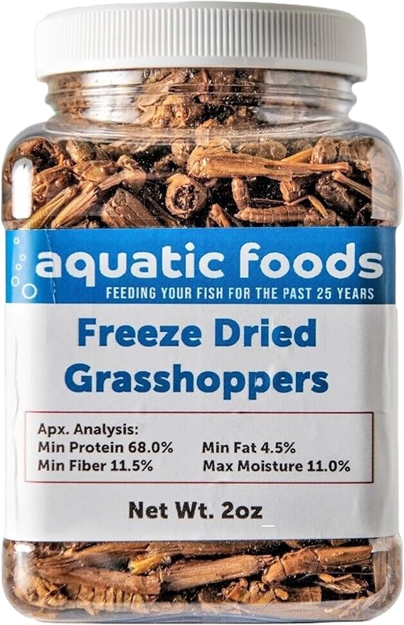 Aquatic Foods Inc. Grasshoppers- Freeze Dried Grasshoppers, Great for Reptiles, Turtles, Tortoises, Hamsters, Rodents, Birds, Large Tropical Fish - 5oz JAR