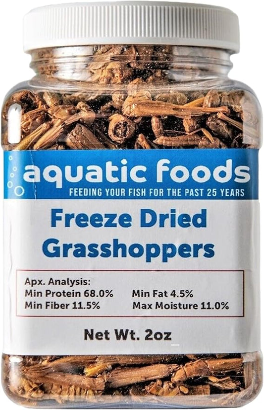 Aquatic Foods Inc. Grasshoppers- Freeze Dried Grasshoppers, Great for Reptiles, Turtles, Tortoises, Hamsters, Rodents, Birds, Large Tropical Fish - 5oz JAR