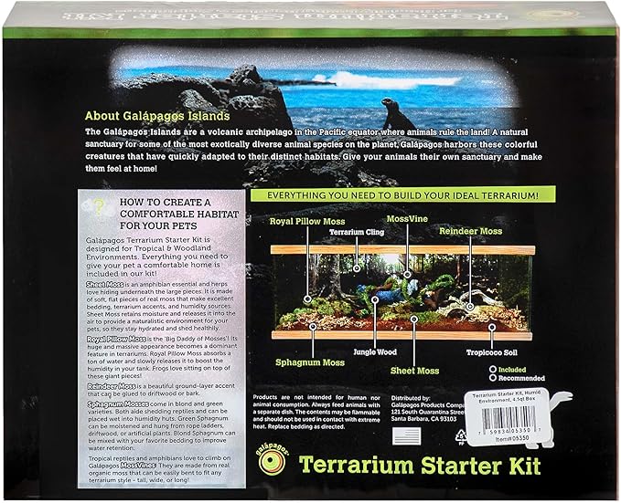 Galápagos (05350) Humid Environment Terrarium Kit – Essential Moss Accessories for Dart Frogs, Iguanas, Chameleons & Reptile Tanks