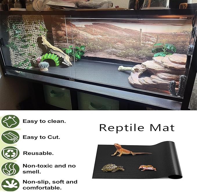 Bearded Dragon Tank Accessories, Reptile Mat Hammock Plants Bridge Jungle Climber Vines Terrarium Decorations for Leopard Gecko Hermit Crab Lizard Snake (10 PCS with Reptile Mat)