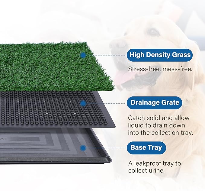 FluffyDream Dog Grass Pad with Tray, 16“x20 Artificial Grass for Dogs Potty, 3 Layered System Dog Potty Training Pad, Odor Free, Dogs Litter Box for Indoor Balcony