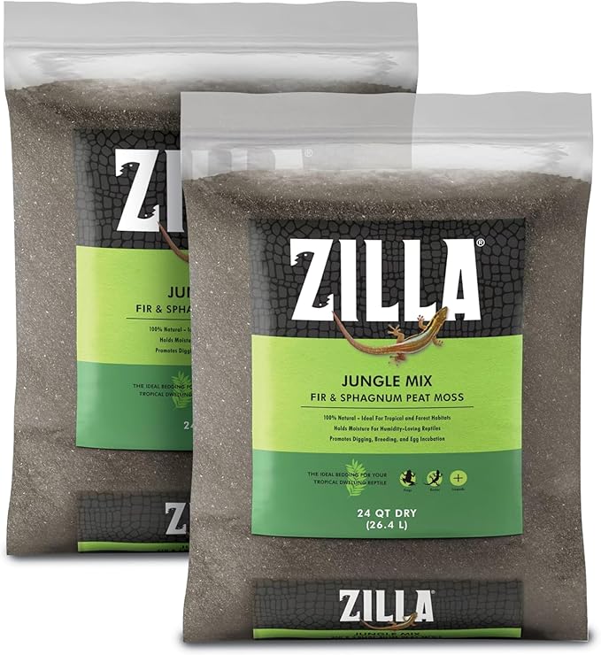 Zilla Pet Reptile Terrarium Substrate Bedding, Jungle Mix, for Frogs, Rainforest Geckos, Toads and Snakes, 24 Quart, 2 Pack