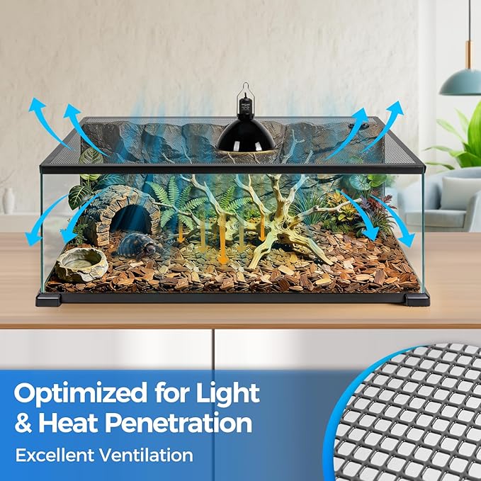 REPTI ZOO Terrarium Screen Cover with Cable Control for Reptile & Aquarium Tank, 36x18 inch Durable Steel Frame & Mesh Top for Reptile & Turtle & Fish Tank