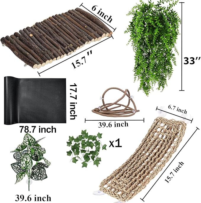 RUNANIA Bearded Dragon Tank Accessories, Reptile Mat Hammock Plants Bridge Jungle Climber Vines Terrarium Decorations for Bearded Dragon Lizard Snake
