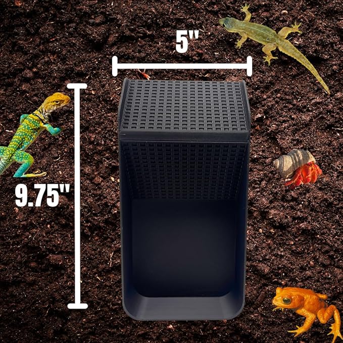 Hermit Crab, Lizard, Turtle, Amphibian XL Watering Pool | Platform Pool Accessory with Access Ramp for Pet Habitats | 9.75" x 5" | Made in USA (X-Large) (Fresh Only, Black)