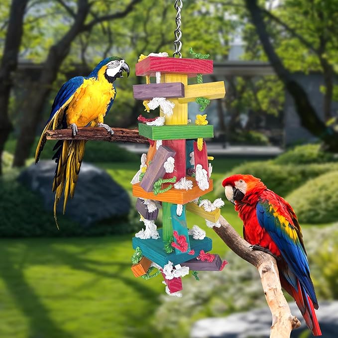 LUCKITTY 35" Extra Large Parrot Toys - Chewable Foraging Toys for Macaws, African Grey, Amazon Parrots - Durable Bird Cage Accessories Gift