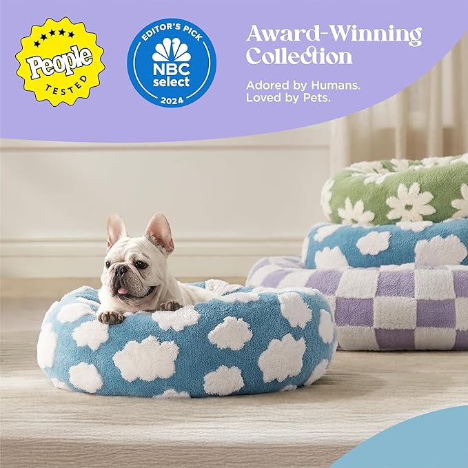 LE SURE Shown on TV Donut Medium Dog Bed - Round Cat Beds for Indoor Cats Calming Bed Present for Pets, Cute Modern Home Decor Beds with Jacquard Shaggy Plush & Anti Slip Bottom, 30 Inch, Purple