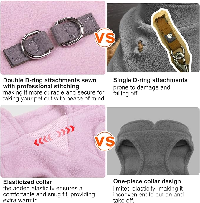 BEAUTYZOO XS Dog Sweaters, Soft Fleece Vest Pullover Dog Jacket with D-Ring Leash Attachment, Warm Winter Dog Clothes Cold Weather Doggy Chihuahua Sweater for Small Dogs Cats Boy or Girl, Pink XSmall