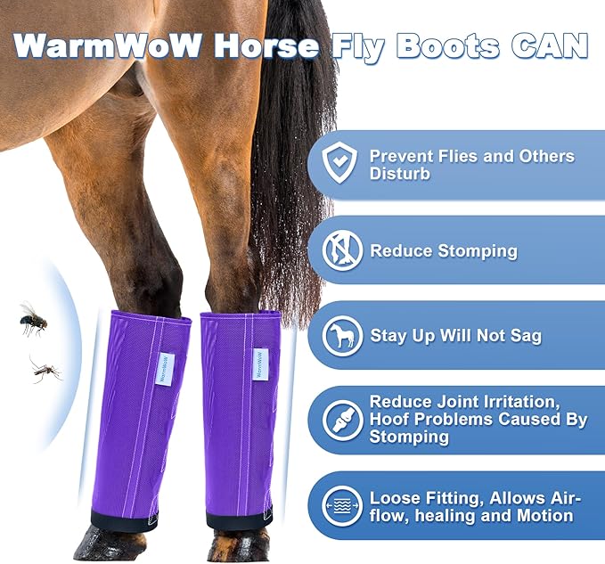 Horse Fly Boots Set of 4, Mesh Boots for Horses, Leggings for Horses, Reduce-Stomping, Breathable Mesh, Loose Fitting, Stay Up Not Sag, No Rub