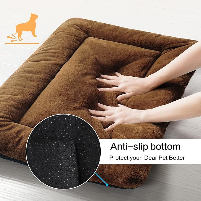 Dog Beds Crate Pad for Large Dogs Ultra Soft Dog Crate Bed Washable & Anti-Slip Kennel Pad for Dogs Cozy Sleeping Mat,Brown 42inch